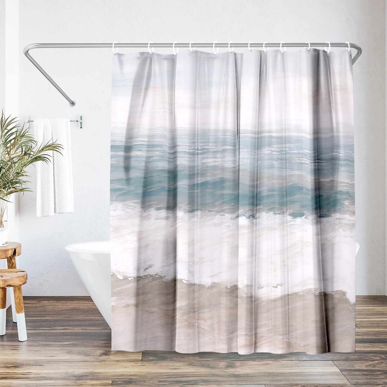 Americanflat 71x74 Shower Curtain - Coastal Seaside Design - Warm Waves by PI Creative Art